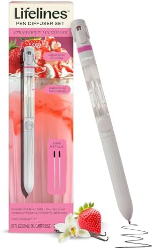 Lifelines Pen Diffuser, Strawberry Milkshake, 1mm Black Ballpoint Pen