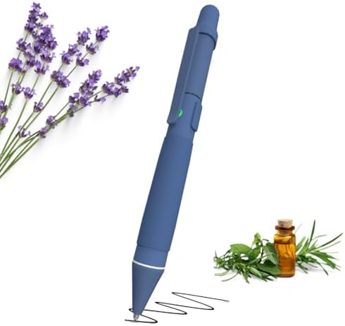 Aromatherapy Writing Pen Battery with Real Ink Tip and Hidden Diffuser Port, Soft Touch Ballpoint for Note Taking, Signature, and On-The-Go Relaxation, Rechargeable Wellness Gift for Office (Blue)