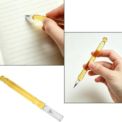 Gold Toned Transparent Glass Dip Pen High Borosilicate Crystal Spiral Pen