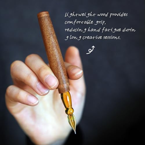 SeventyTwo Handmade Glass Dip Pen with Wood Handle, Calligraphy Writing Pen with Glass Nib (Brown)