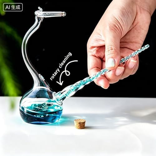 Earlyred Calligraphy Pen Set Handmade Glass Dip Pen Holder Crystal Drip Fountain Pen Writing Signatures Pen Ink Washing Inkwell Pen Decoration Office Student Gift Blue (Not Ink)