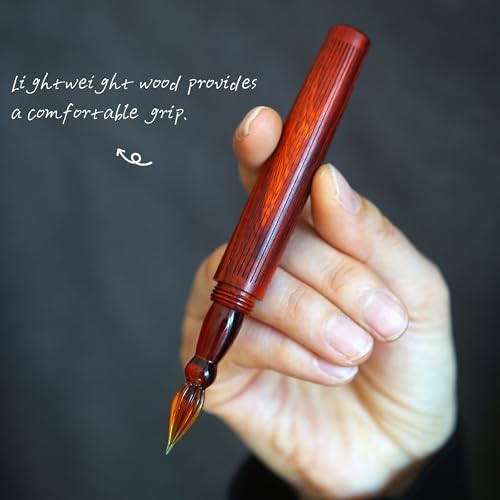 SeventyTwo Handmade Glass Dip Pen with Wood Handle, Calligraphy Writing Pen with Glass Nib (Red)