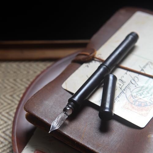 SeventyTwo Handmade Glass Dip Pen with Wood Handle, Fine Point Writing Instrument with Display Case (Black)