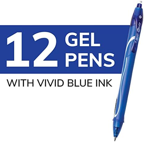 BIC Gelocity Quick Dry Blue Gel Pens, Medium Point, 0.7 mm, 12-Count Pack