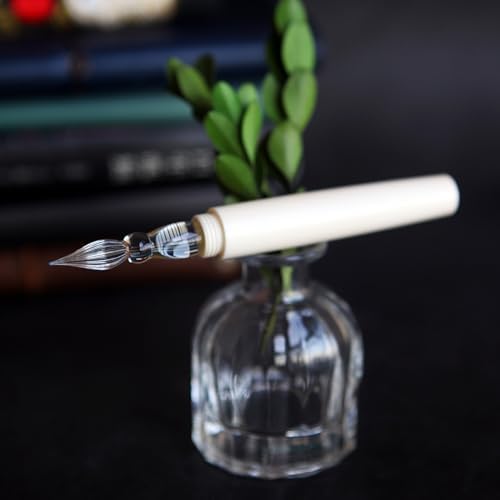 SeventyTwo Handmade Glass Dip Pen, Ivory White, Fine Point, Classic Style for Calligraphy and Art (Ivory White)