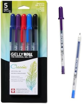Sakura Gelly Roll Gel Pens, Medium Point, 0.4 mm Line, Assorted, 5 Pack