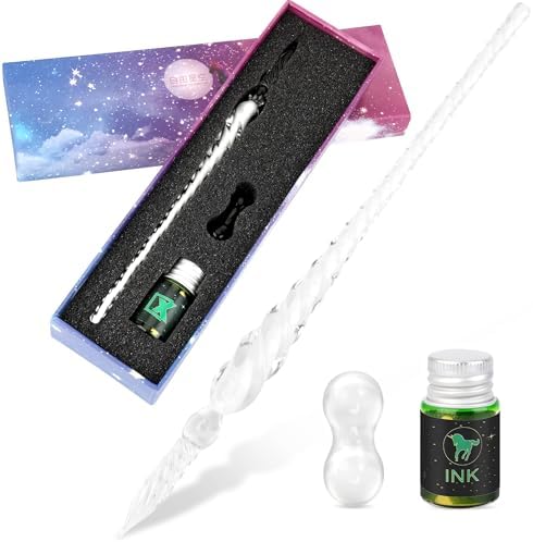 Luxiv Glass Dip Pen Set, Purple Crystal Pen With Ink, Holder, and Package