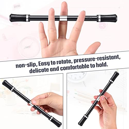 Outus 2 Pieces Spinning Pen Rotating Finger Trick Pen Toy, Black and Silver