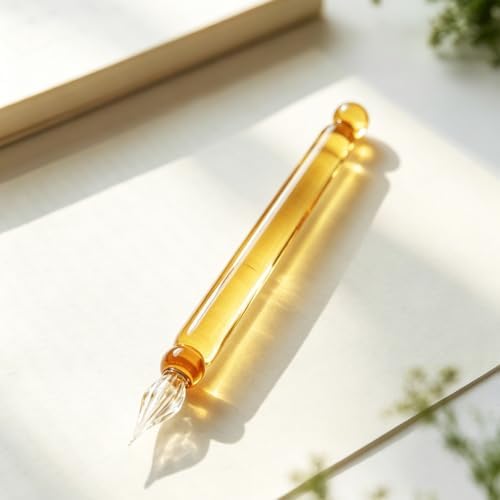 Gold Toned Transparent Glass Dip Pen High Borosilicate Crystal Spiral Pen