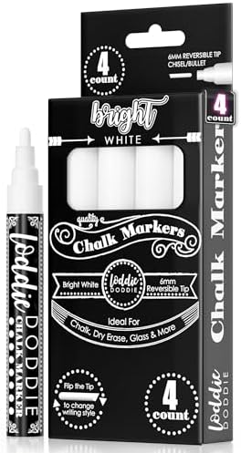 Loddie Doddie Liquid Chalk Markers, Chalk Markers for Glass, White, 4 Pack