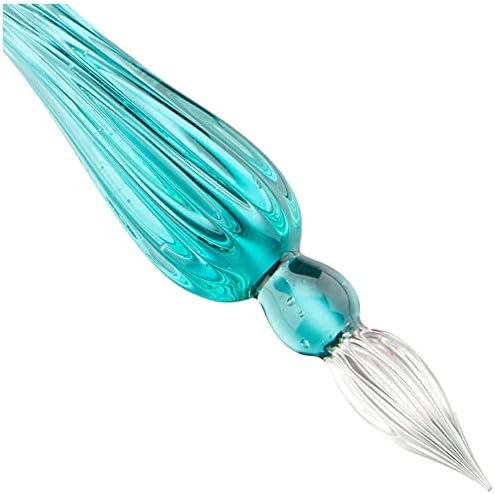 Jacques Herbin - Ref 21433T - Traditional Glass Quill Pen with Gift Box - Turquoise Colour - 18cm Long, Suitable for Fountain Pen Ink, Handmade, Twisted Glass Threads