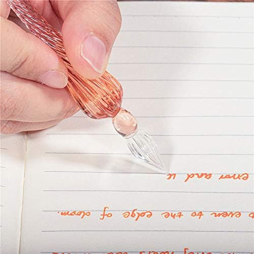 Handmade Glass Dip Pen Crystal Calligraphy Pen Signature Dipped Pen for Artist Women Men Teens,Writing Drawing Decoration Gifts (Pink)
