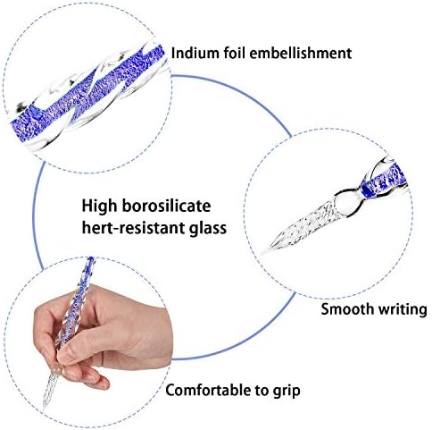 Zonon 3 Pieces Glass Dip Pen Handmade Crystal Calligraphy Pen