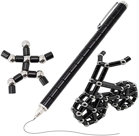 Magnetic Fidget Pen with 13 Rings - Decompression Magnet Pen, Creative Writing Toy, Stress Relief Gift (Black)