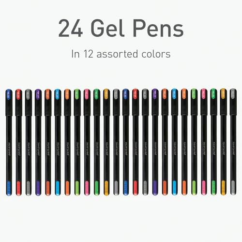 Pentonic Gel Pens, 24 Count, Assorted Colored Ink (12 Colors, 2 Of Each Color), Medium & Fine Point, Smooth Writing For Journaling (1002353)