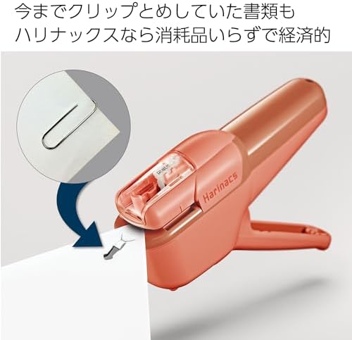 Kokuyo Stapleless Stapler, Harinacs Handheld Staple-Free, Up to 10 Sheets No Staple Binding, Portable Compact Holeless Stapler, Salmon Pink, Japan Import (SLN-MSH110VP)