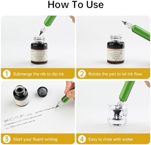 Glass Dip Pen Set,Calligraphy Pen,A Squat Crystal Signature Pen for Art, Writing, Signatures -Decoration and Business Gift (Green)