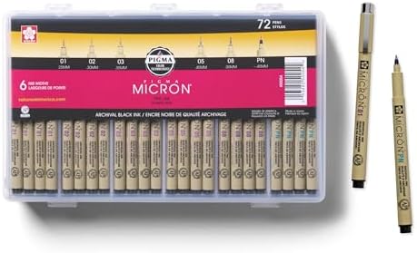Sakura Pigma Micron Fineliner Pens, Black, Classroom Set, 72 Pack