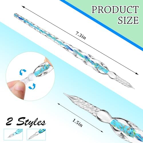 Zonon 6 Pcs Glass Dip Pen,Blue Green Color,Classic Style