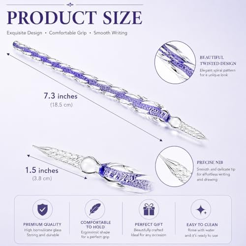 3 Pack Handmade Glass Dip Pen Set, High Borosilicate Crystal Calligraphy Glass Pens for Writing, Drawing, Decorative Art, Signature Pen Gift for Artists, Teens, Women and Men