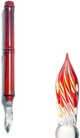 SeventyTwo Handmade Glass Dip Pen with Wood Handle, Fine Point Writing Instrument with Display Case (Red)