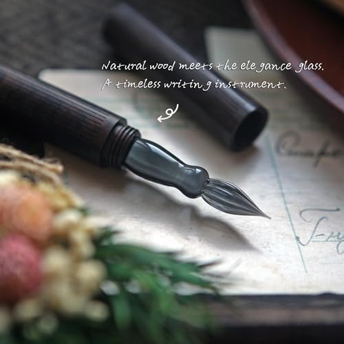 SeventyTwo Handmade Glass Dip Pen with Wood Handle, Calligraphy Writing Pen with Glass Nib (Black)