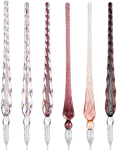 Zonon 6 Pcs Glass Dip Pen,Pink Color,Classic Style