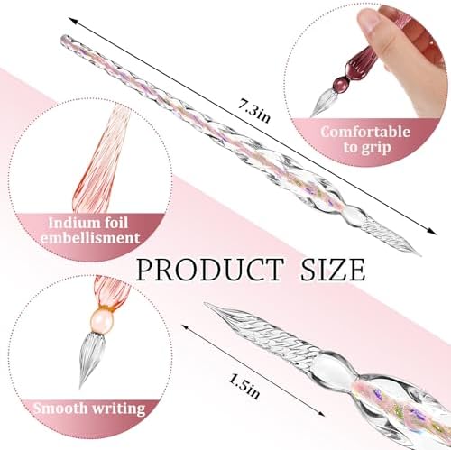 Zonon 14 Pcs Glass Dip Pen Ink Set for Art Supplies,Purple Pink Color Style