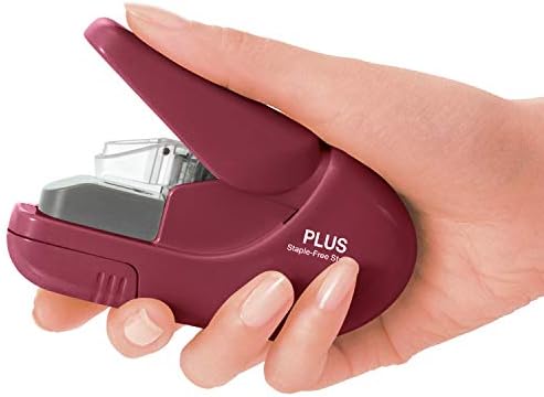 Plus Paper Clinch Compact Staple-Free Stapler, Burgundy Wine