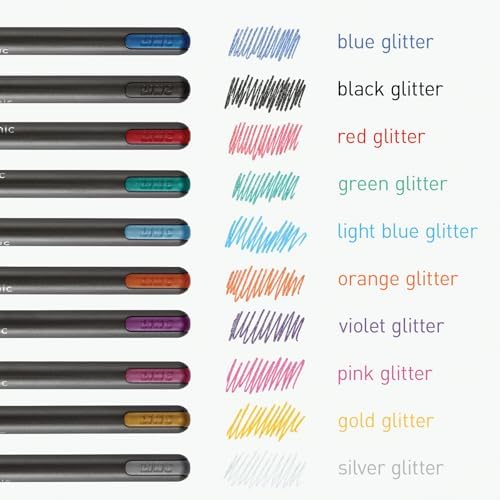 Pentonic Glitter Gel Pens, 10 Count, 10 Assorted Colors, 1.0 mm Bold Point, Smooth Writing For Journaling, Notetaking & Art Projects (1002365)