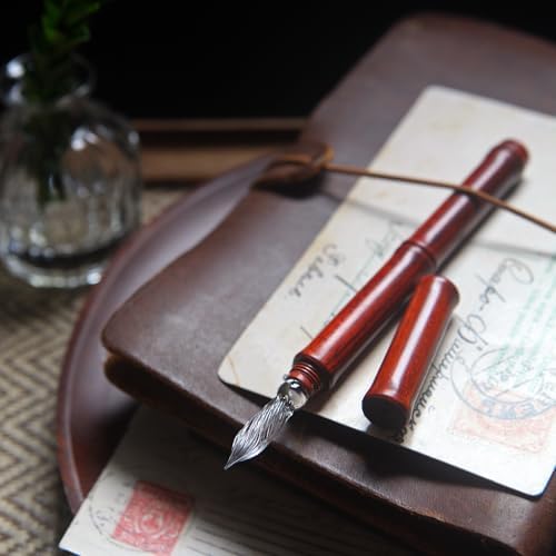 SeventyTwo Handmade Glass Dip Pen with Wood Handle, Fine Point Writing Instrument with Display Case (Red)