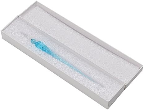 Handmade Glass Dip Pen Crystal Calligraphy Pen Signature Dipped Pen for Artist Women Men Teens,Writing Drawing Decoration Gifts (Lake Blue)