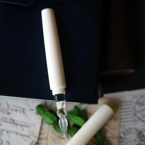 SeventyTwo Handmade Glass Dip Pen, Ivory White, Fine Point, Classic Style for Calligraphy and Art (Ivory White)