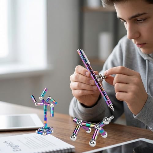 Magnetic Fidget Pen with Leak-Proof Ink, Cool Gadgets Gifts for Teenage Boys Girls Ages 13+ and Adults, Fun Magnet Pen Office Desk Accessories, Stress Relief Toys with Gift Box (Colour)