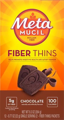 Metamucil Fiber Thins, Psyllium Husk Fiber Supplement, Digestive Health Support and Satisfy Hunger, Chocolate Flavored, 12 Servings (Pack of 2)