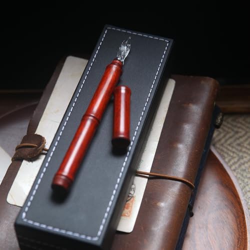 SeventyTwo Handmade Glass Dip Pen with Wood Handle, Fine Point Writing Instrument with Display Case (Red)
