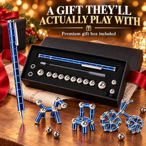 Magnetic Fidget Pen, Deformable Magnet Building Pen with Metal Rings, Fidget Toy for Stress Relief & Focus, Smooth Writing Ballpoint with Touchscreen Tip, Gift for Teens Kids 8+ & Adults