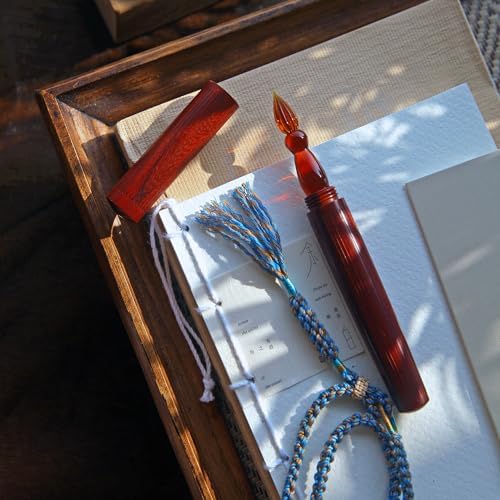 SeventyTwo Handmade Glass Dip Pen with Wood Handle, Calligraphy Writing Pen with Glass Nib (Red)