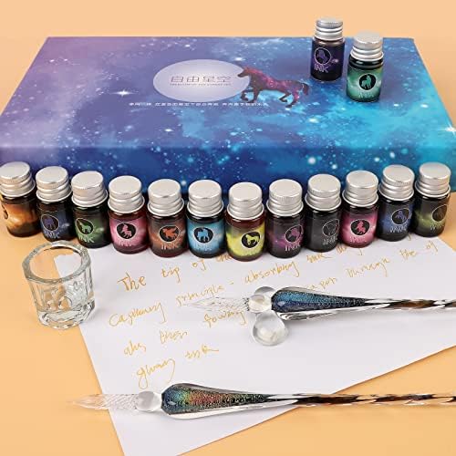 glass dip pen set,Calligraphy pens for beginners,ink pen, Writing, Signatures, Calligraphy, Decoration, Gift with two Art pen (Colorful)