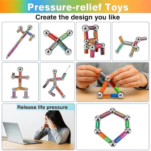 Magnetic Pen Fidget Toy, Rainbow Magnet Metal Writing Pen Toy for Anxiety Relief, DIY Multifunctional Decompression Pen for Adults, Idea Gift for Christmas Classroom Party Supplies