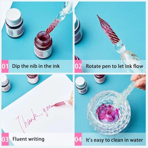 Zonon 3 Pieces Glass Dip Pen Handmade Crystal Calligraphy Pen