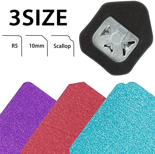QIQQIKIN Corner Cutter 3 in 1 (R5+10MM+Scallop) Edge Rounder Punch, Paper Corner Punches for Paper Crafts, Picture Photo Clipper Laminating Scrapbook Chomper Business Card Making Junk Journal Supplies