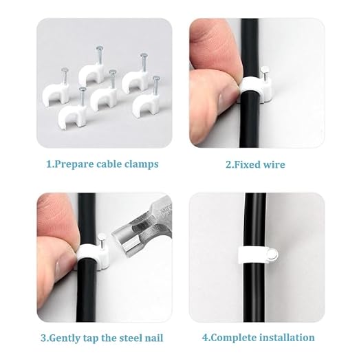 HS Cable Clips 10mm with Steel Nail 200 Pieces Black, Ethernet Management U - Image 5