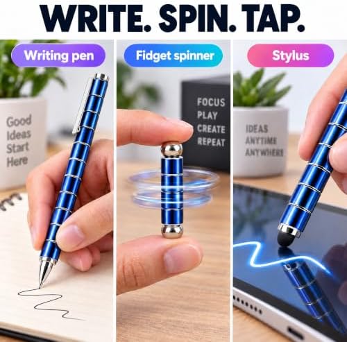 Magnetic Fidget Pen, Deformable Magnet Building Pen with Metal Rings, Fidget Toy for Stress Relief & Focus, Smooth Writing Ballpoint with Touchscreen Tip, Gift for Teens Kids 8+ & Adults