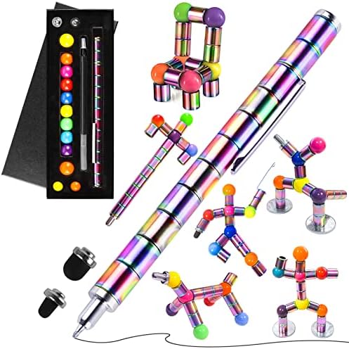 Magnetic Fidget Pen, Rainbow Modular Magnet Writing Tool for Teens and Adults, DIY Multifunctional Decompression Desk Toy, Unique Birthday Gift for Office, Holiday Present for 14 Years and Up