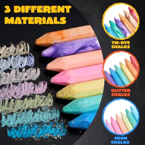 JOYIN 18 PCS Washable Sidewalk Chalk, 3 Packs Total, 3 Styles (Tie-Dye, Glitter & Neon), Outdoor Chalks for Painting, Drawing, Easter Basket Stuffers
