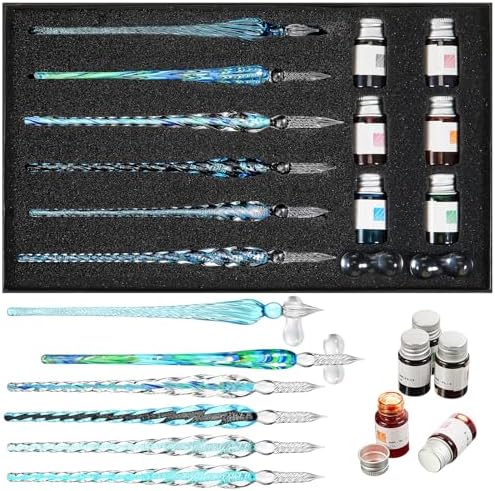 Zonon 14 Pcs Glass Dip Pen Ink Set for Art Supplies, Blue Color Style