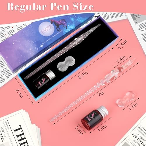 Luxiv Glass Dip Pen Set, Purple Crystal Pen With Ink, Holder, and Package