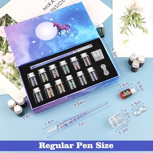Luxiv Glass Dip Pen Set, Purple Crystal Pen With Ink, Holder, and Package