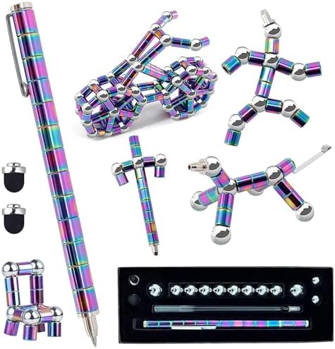 Fidget Pen, Cool Toys Pen Decompression Magnetic Metal Pen, Desk Toys Multifunctional Deformable Writing Pen, Basket Stuffers Gadgets Gift for Kids Adults (Color)